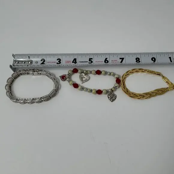 Lot 5 Jewelry Bracelets Costume Bella Perlina Gold Silver Tone Heart Shiny Beads - Picture 13 of 13